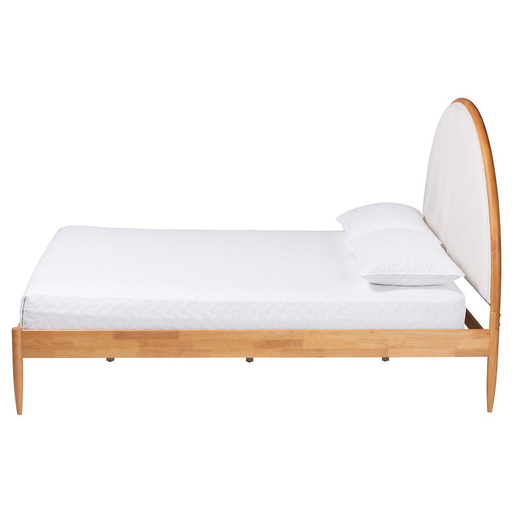Dawson Japandi Cream Teddy Fabric and Oak Brown Wood Queen Bed. Picture 2