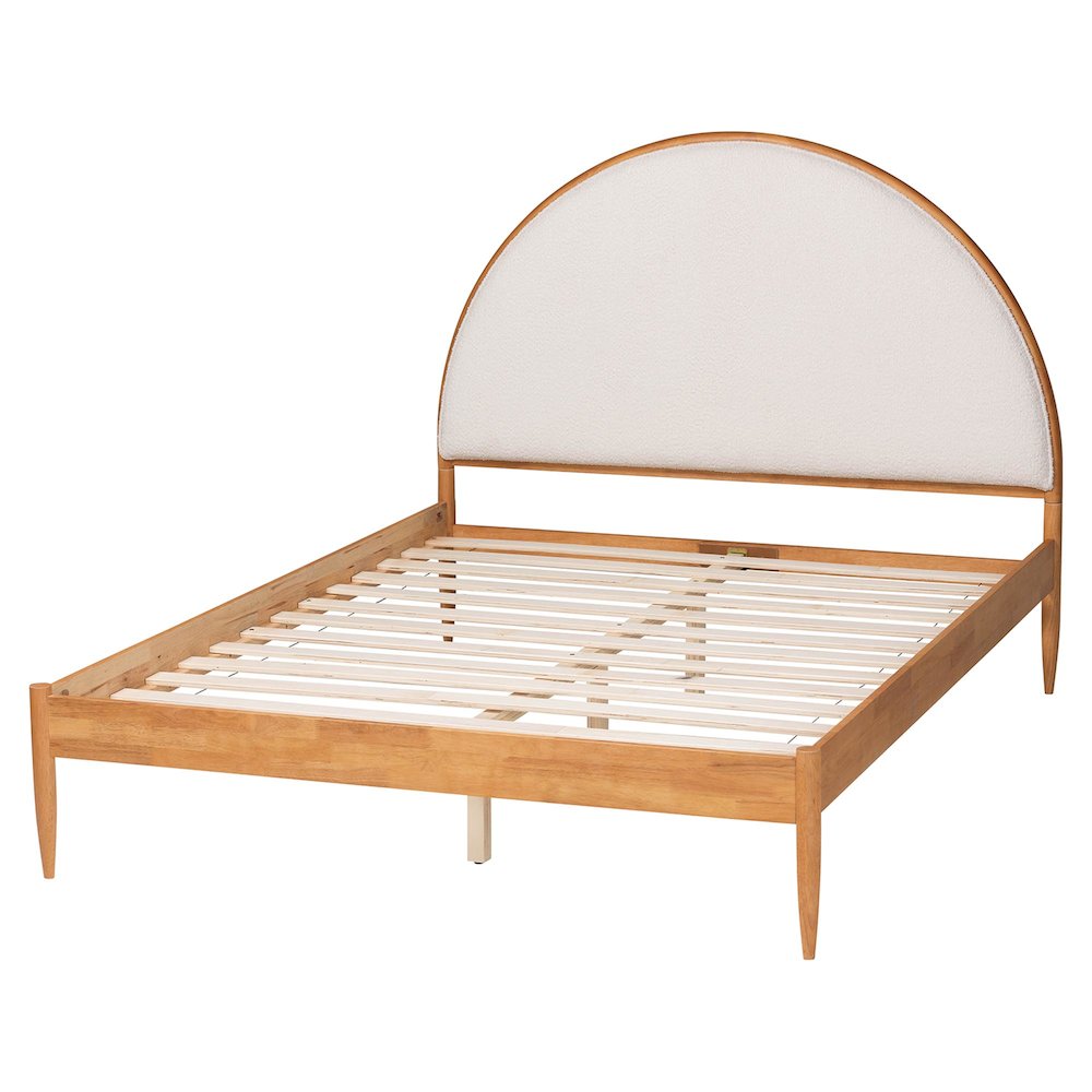 Dawson Japandi Cream Teddy Fabric and Oak Brown Wood Queen Bed. Picture 3