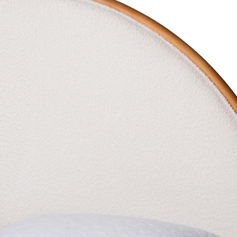 Dawson Japandi Cream Teddy Fabric and Oak Brown Wood Queen Bed. Picture 4