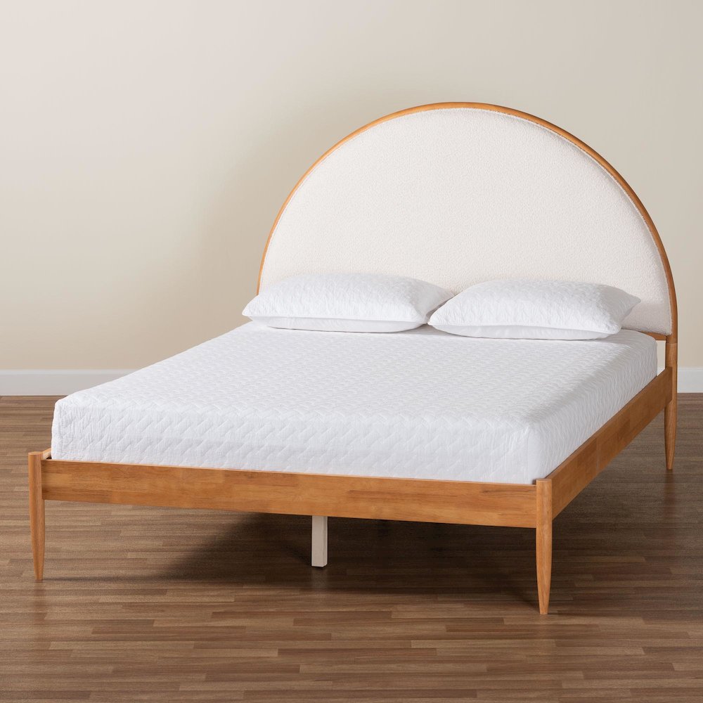 Dawson Japandi Cream Teddy Fabric and Oak Brown Wood Queen Bed. Picture 8