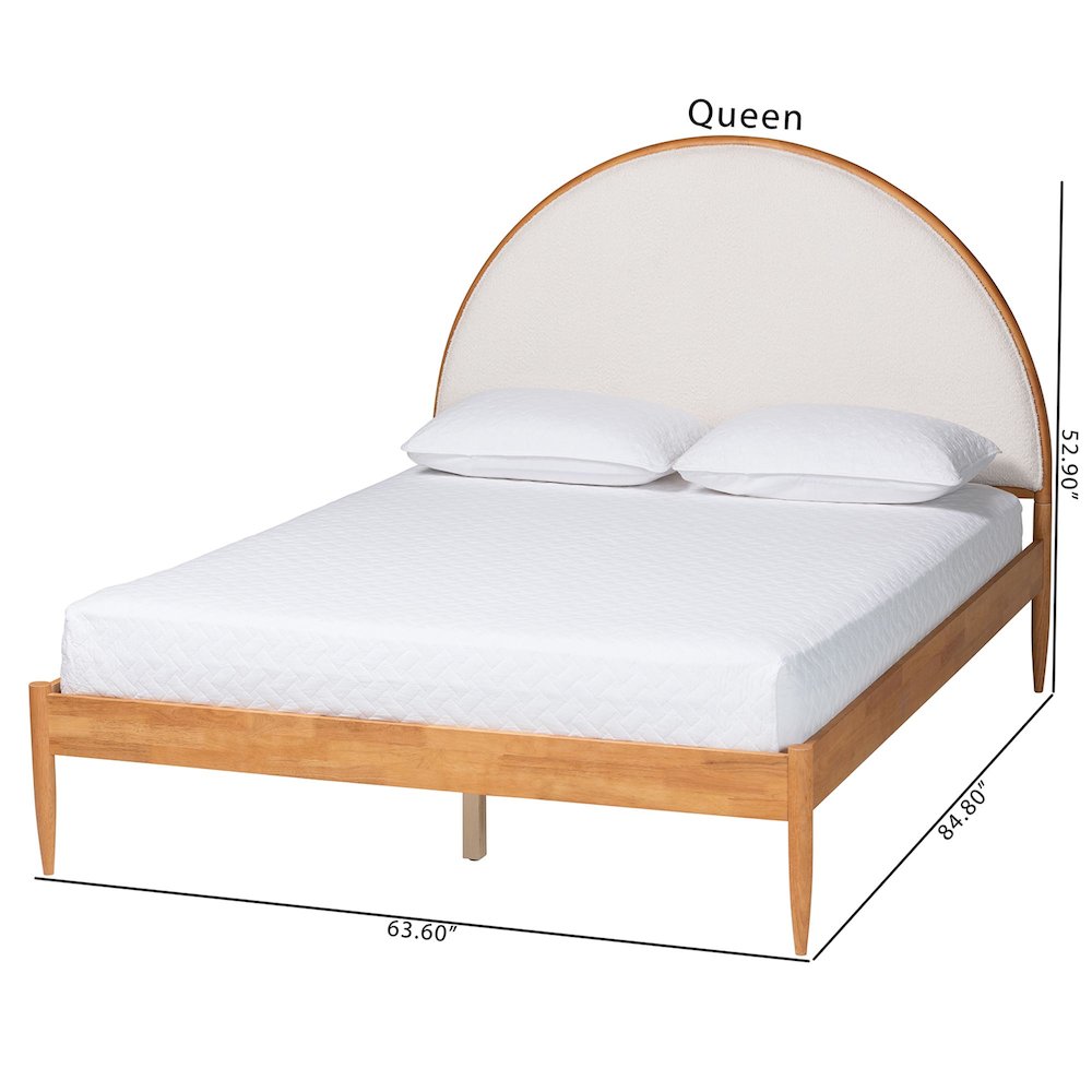 Dawson Japandi Cream Teddy Fabric and Oak Brown Wood Queen Bed. Picture 9