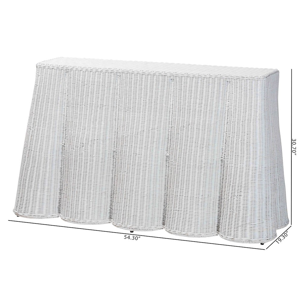 Palm Bohemian White Scallop Rattan Console Table. Picture 10