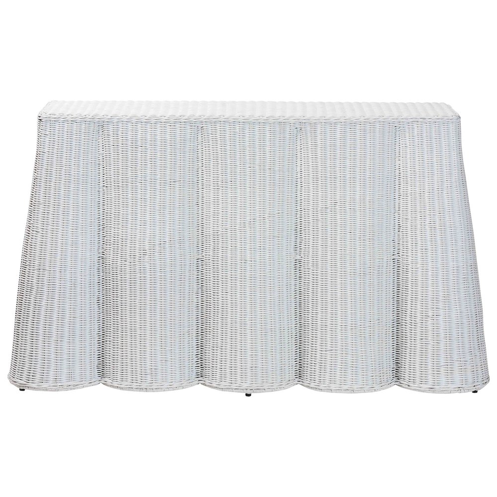 Palm Bohemian White Scallop Rattan Console Table. Picture 2