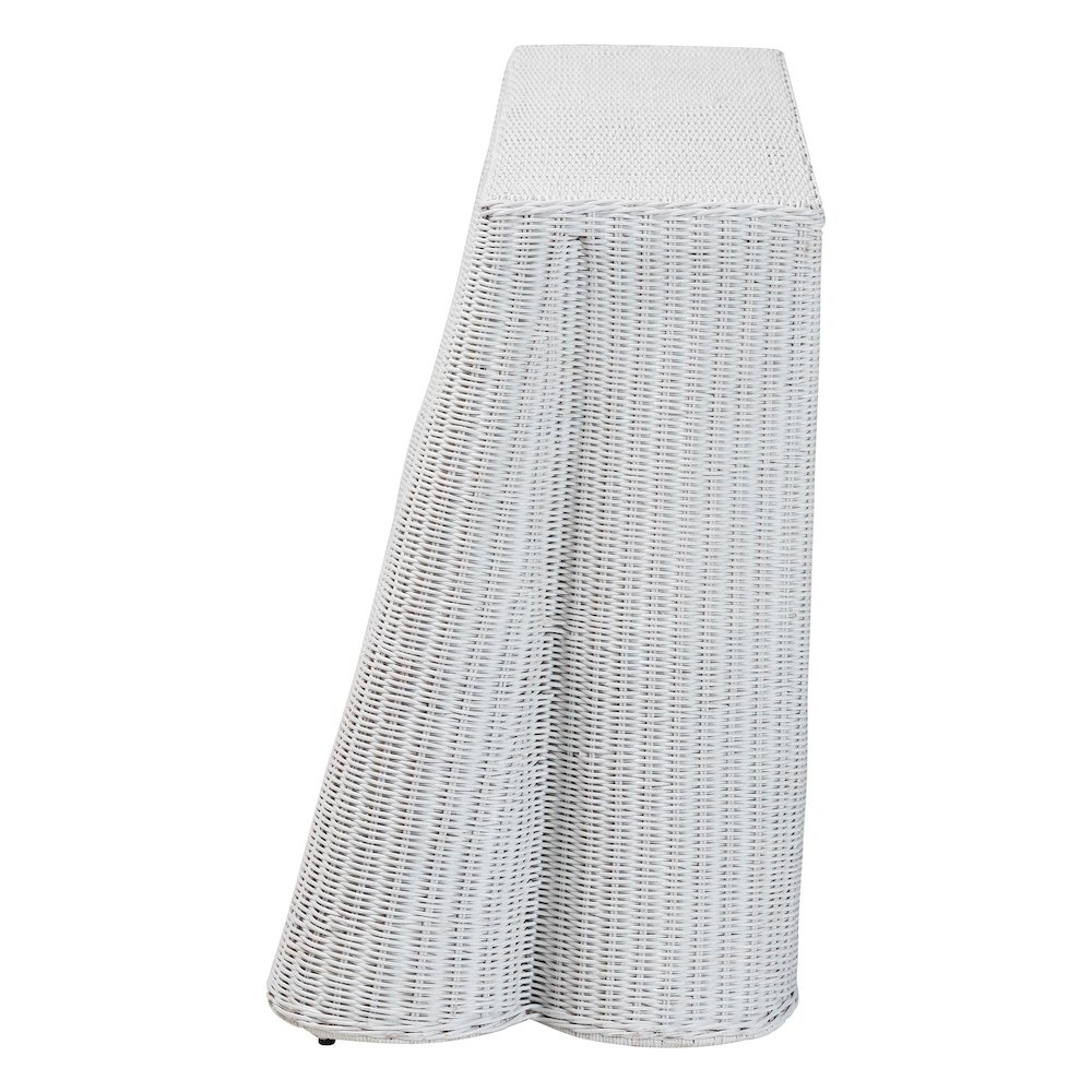 Palm Bohemian White Scallop Rattan Console Table. Picture 3