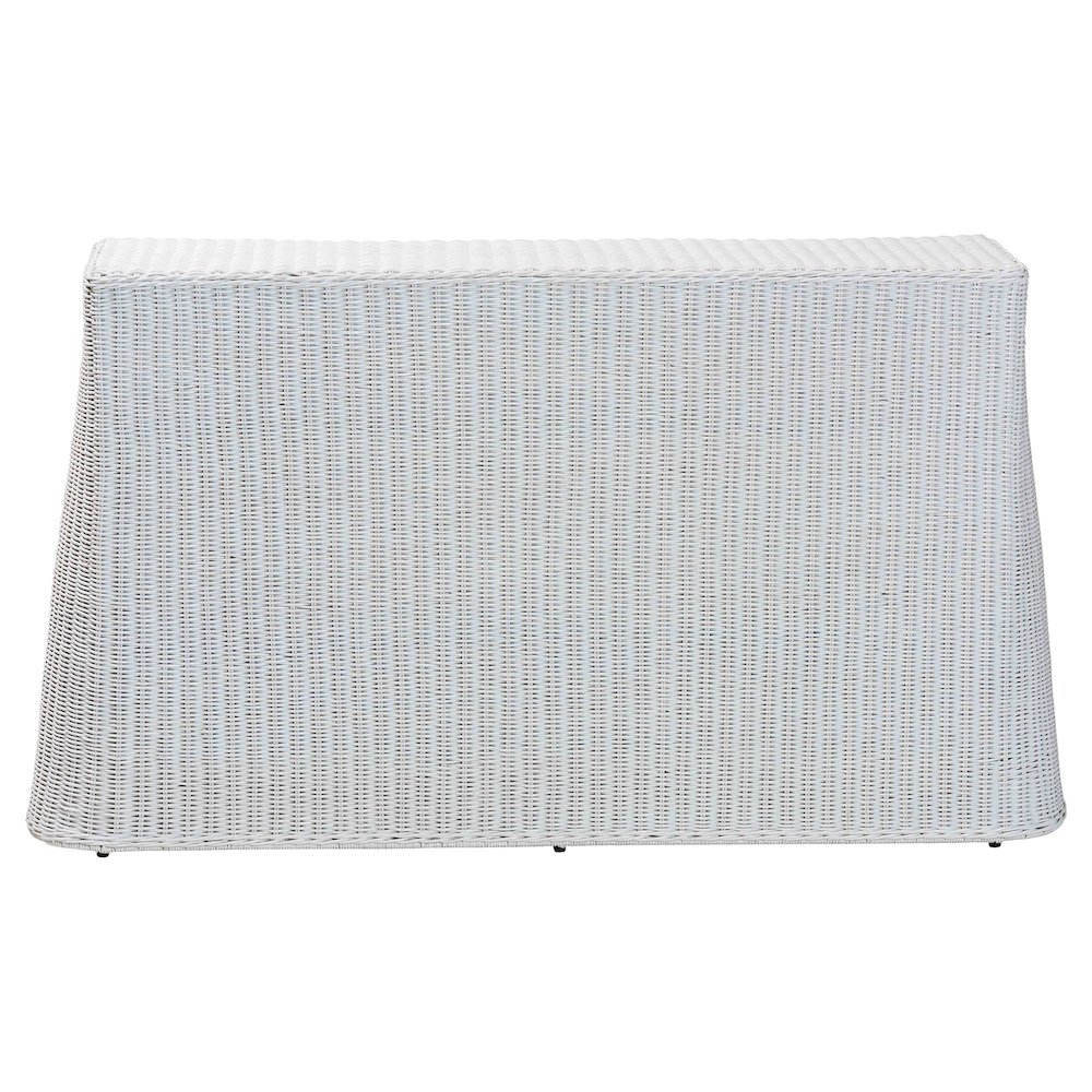 Palm Bohemian White Scallop Rattan Console Table. Picture 4