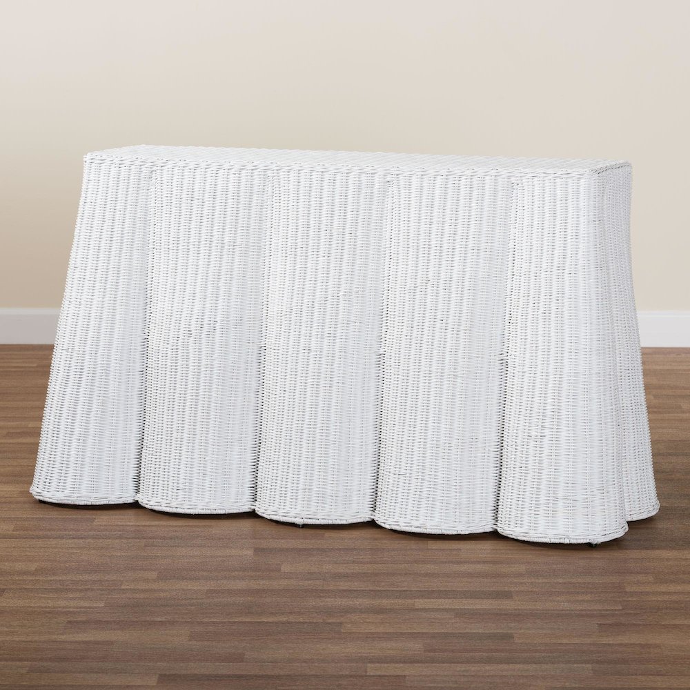 Palm Bohemian White Scallop Rattan Console Table. Picture 9