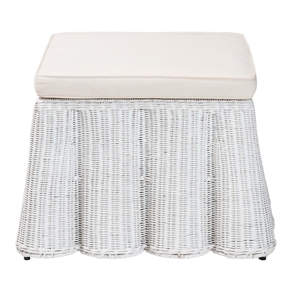 Palm Bohemian White Scallop Rattan Ottoman. Picture 2