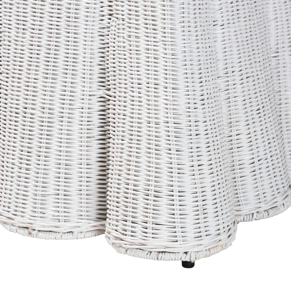 Palm Bohemian White Scallop Rattan Ottoman. Picture 3