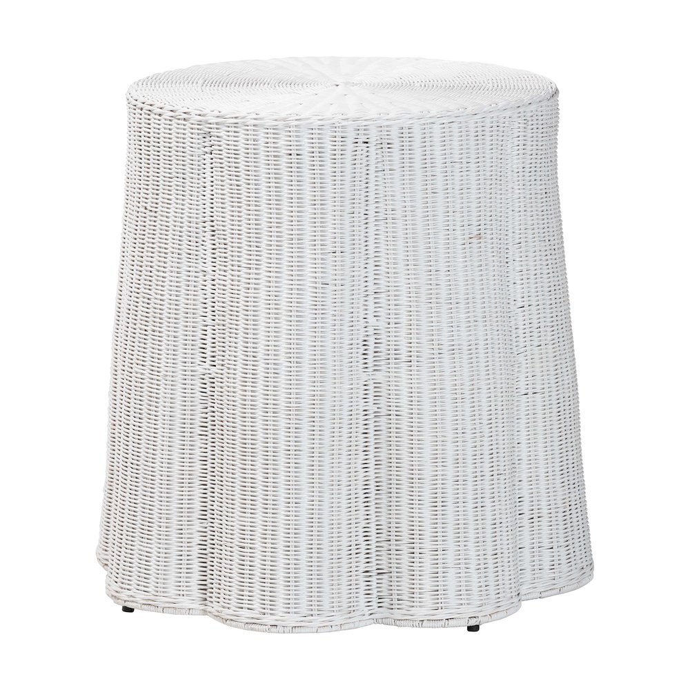 Palm Bohemian White Scalloped Rattan Console Table. Picture 1