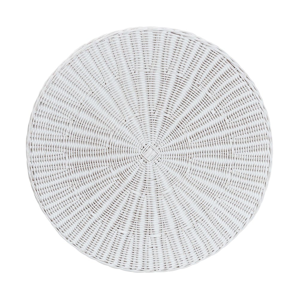 Palm Bohemian White Scalloped Rattan Console Table. Picture 3