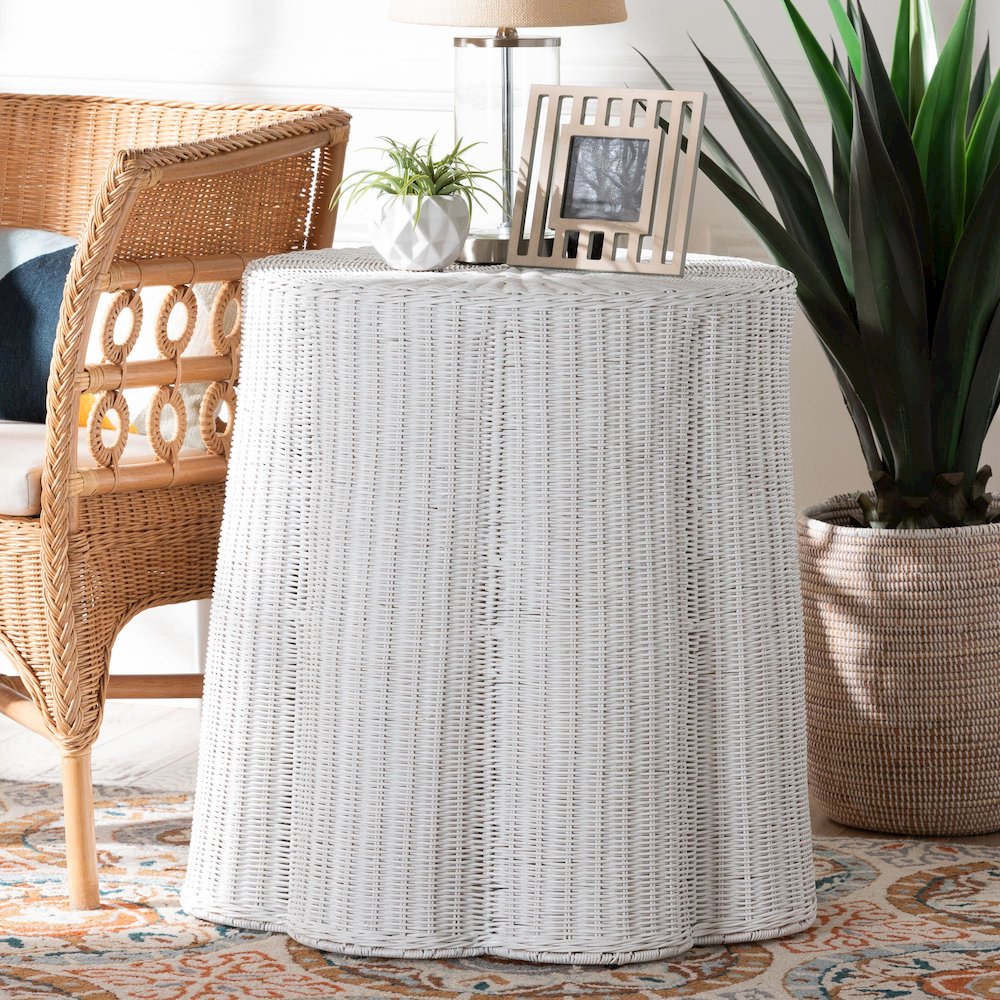 Palm Bohemian White Scalloped Rattan Console Table. Picture 5