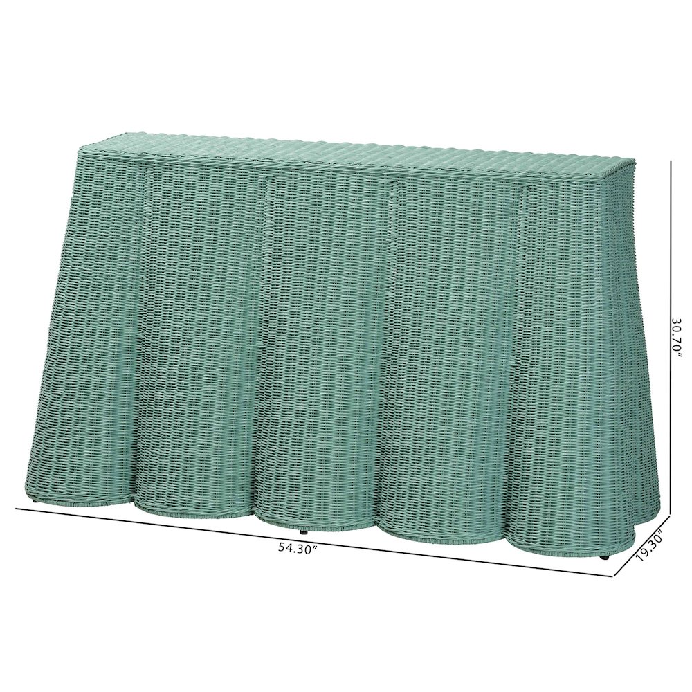Palm Bohemian Seafoam Green Scallop Rattan Console Table. Picture 10