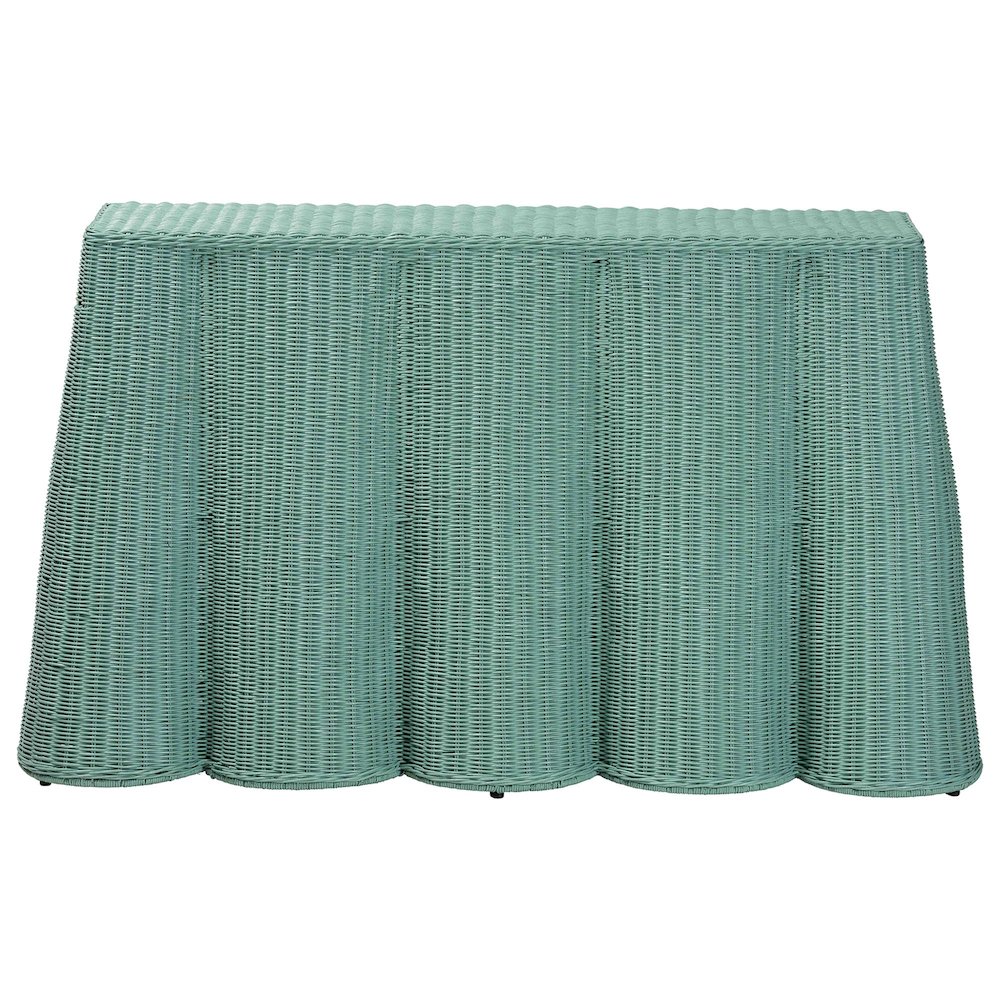Palm Bohemian Seafoam Green Scallop Rattan Console Table. Picture 2