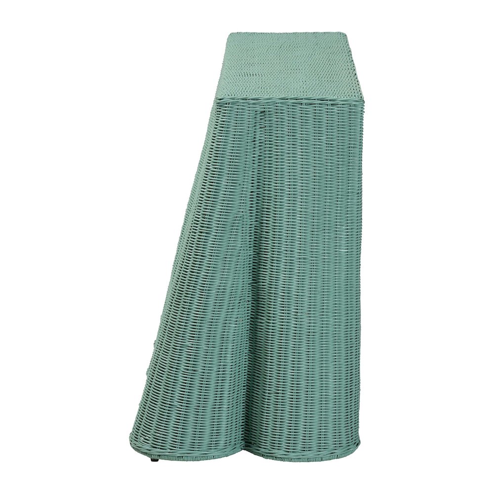 Palm Bohemian Seafoam Green Scallop Rattan Console Table. Picture 3
