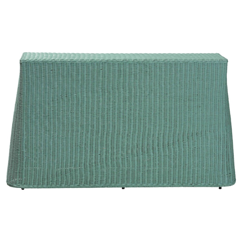 Palm Bohemian Seafoam Green Scallop Rattan Console Table. Picture 4