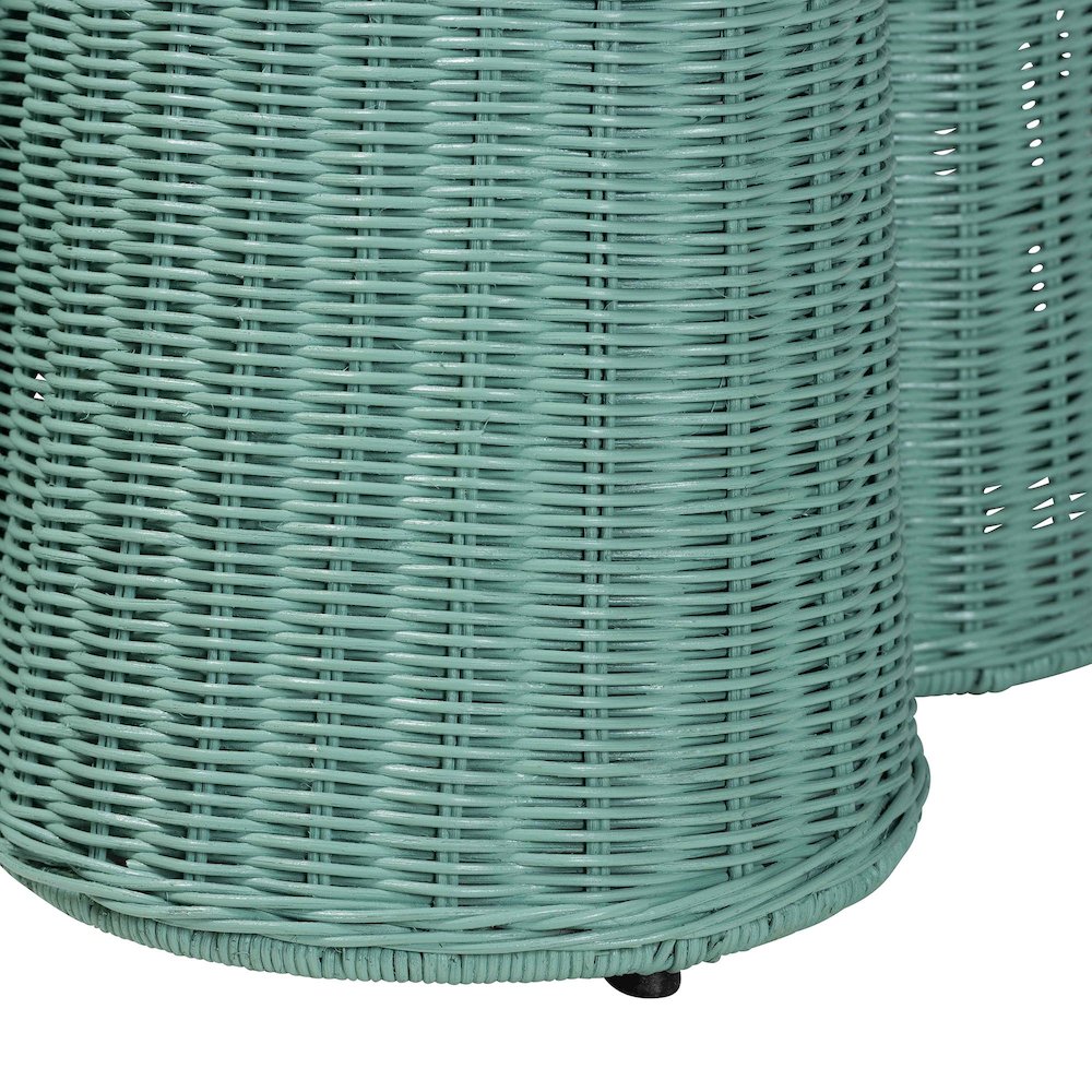 Palm Bohemian Seafoam Green Scallop Rattan Console Table. Picture 6