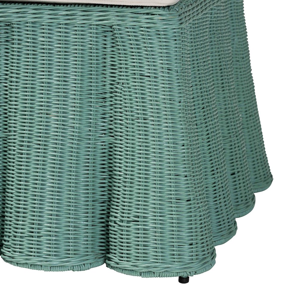 Palm Bohemian Seafoam Green Scallop Rattan Ottoman. Picture 3