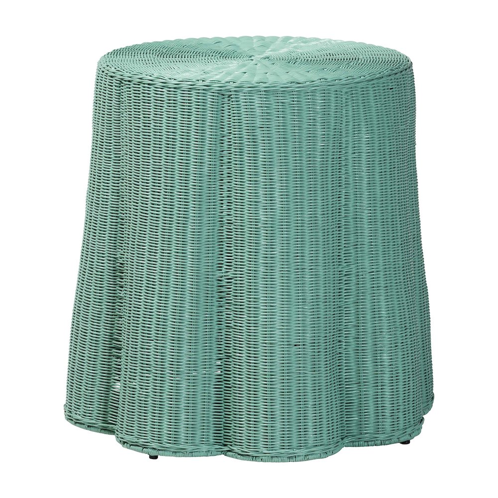 Palm Scallop Natural Rattan Console Table - Handwoven Wicker Round Accent Table. Picture 1
