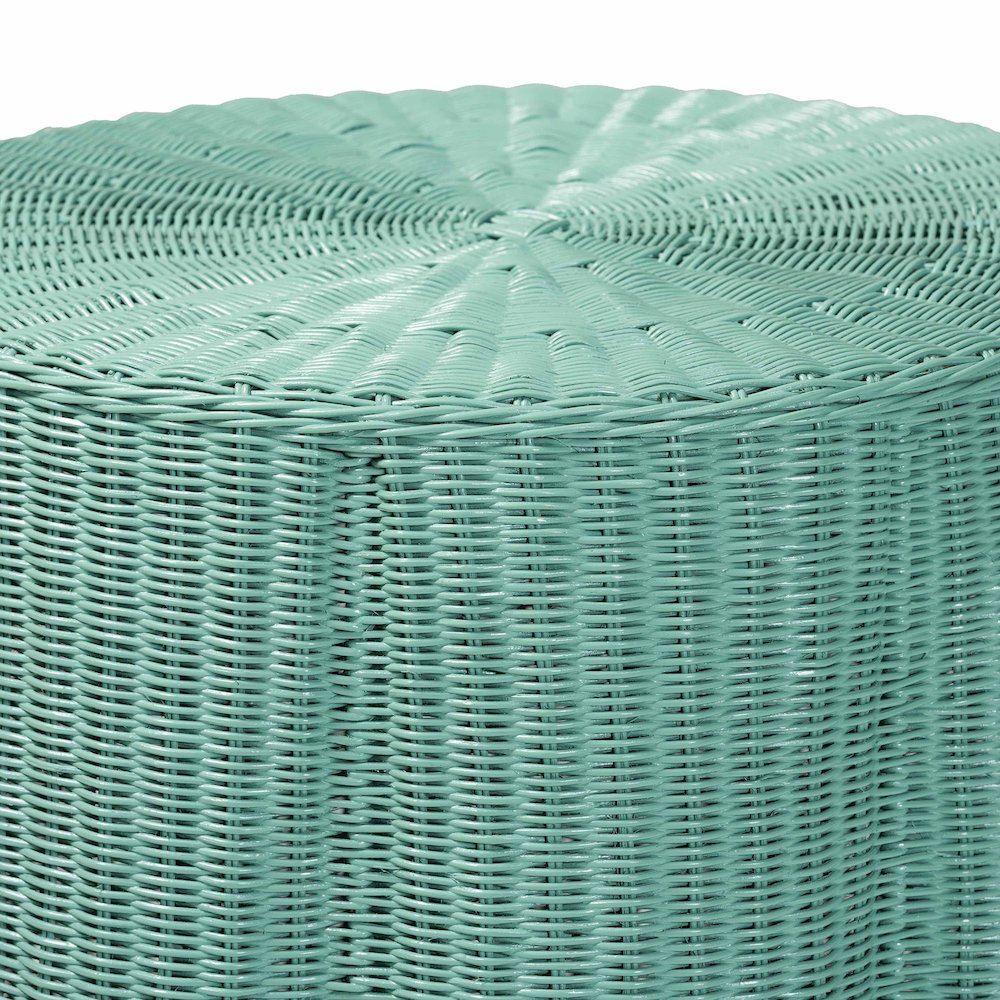Palm Scallop Natural Rattan Console Table - Handwoven Wicker Round Accent Table. Picture 2