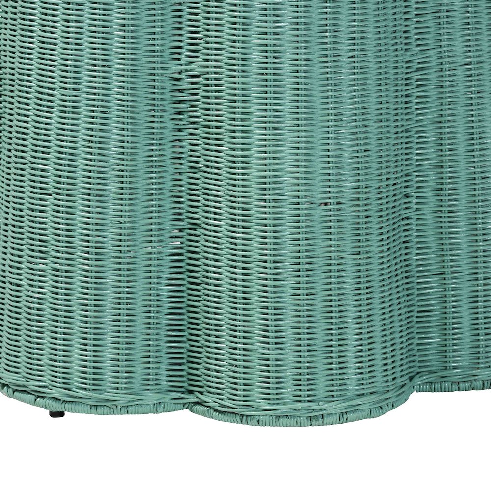 Palm Scallop Natural Rattan Console Table - Handwoven Wicker Round Accent Table. Picture 3
