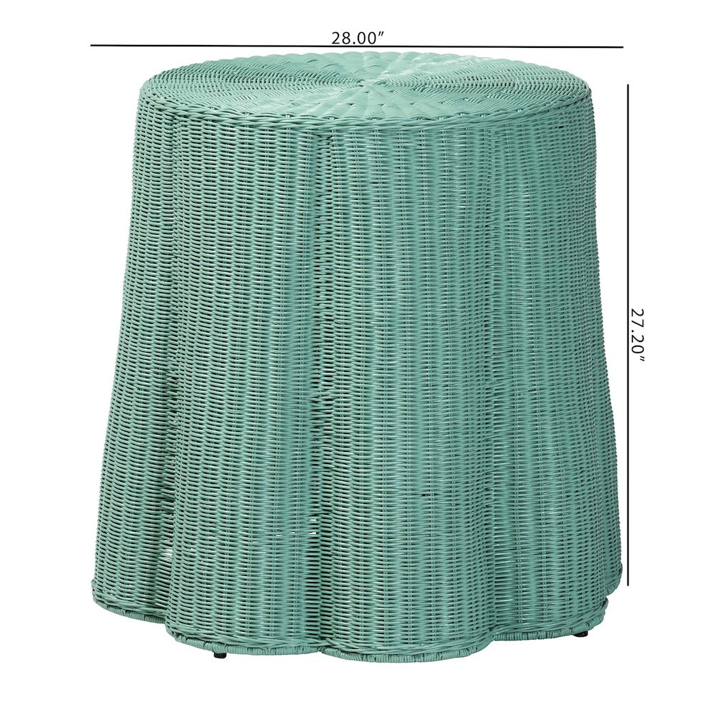 Palm Scallop Natural Rattan Console Table - Handwoven Wicker Round Accent Table. Picture 6