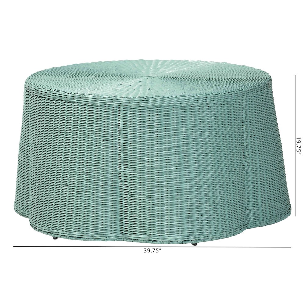 Palm Bohemian Seafoam Green Scalloped Rattan Coffee Table. Picture 6