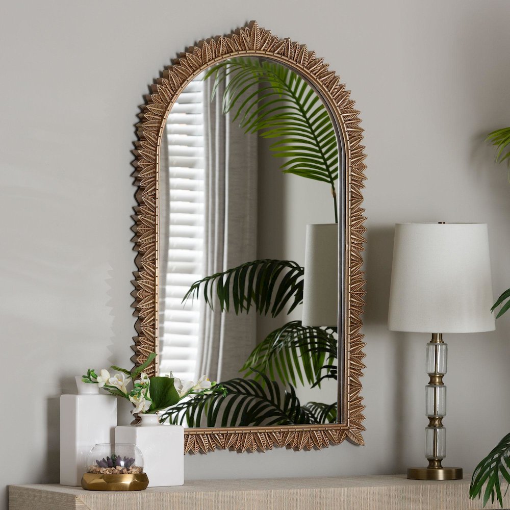 Baxton Studio Caitlin Antique Gold Finished Wood Arch Accent Wall Mirror. Picture 3