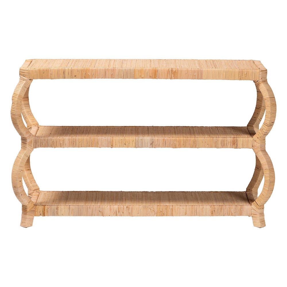 Dalida Bohemian Natural Rattan 3-Tier Console Table. Picture 2