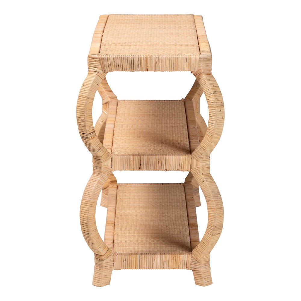 Dalida Bohemian Natural Rattan 3-Tier Console Table. Picture 3