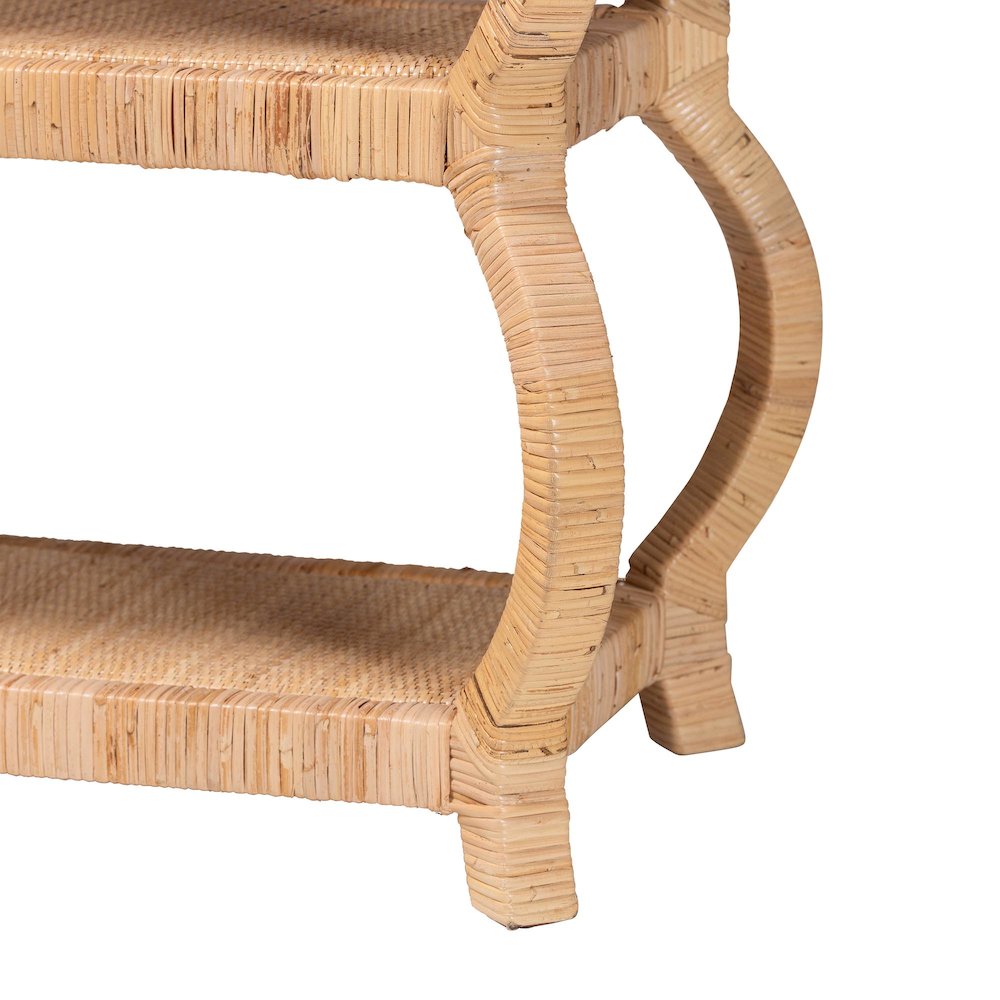 Dalida Bohemian Natural Rattan 3-Tier Console Table. Picture 4