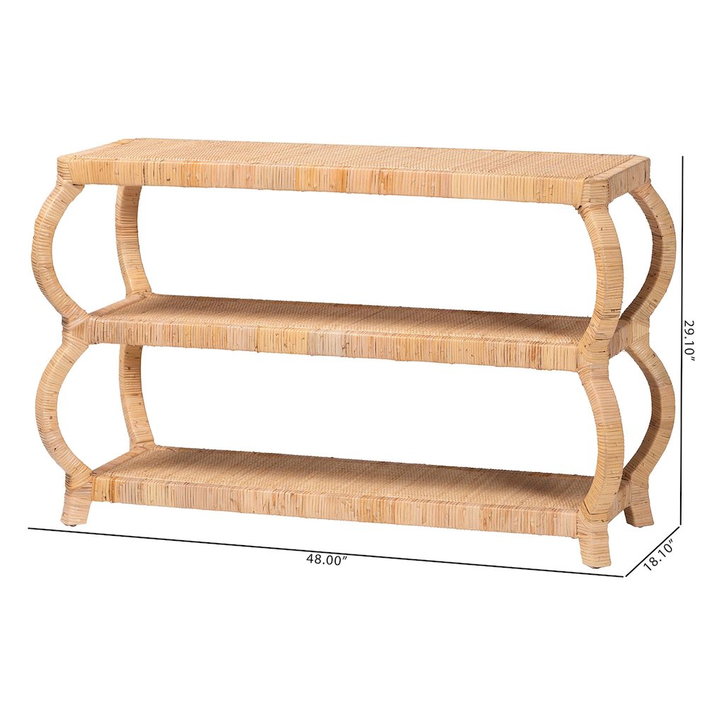 Dalida Bohemian Natural Rattan 3-Tier Console Table. Picture 7