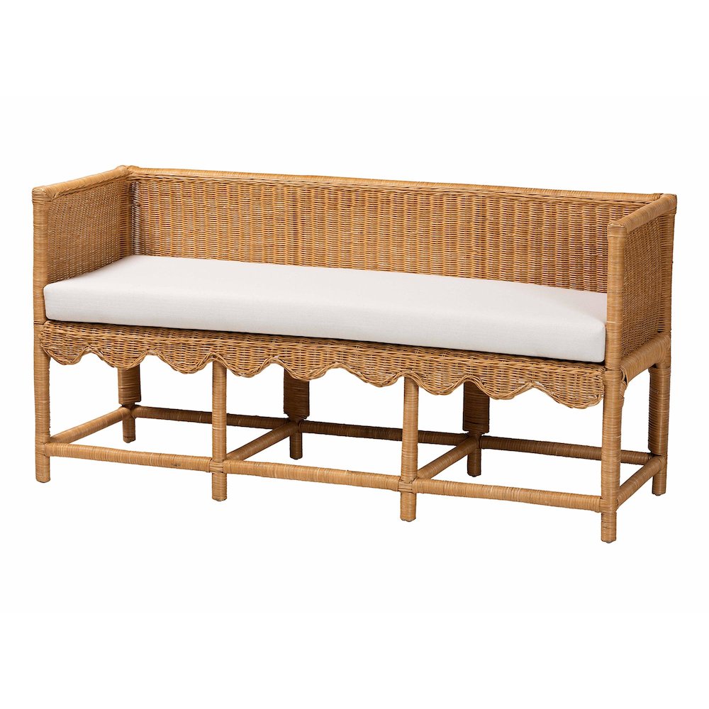 Seranay Bohemian Scallop Light Honey Rattan Accent Bench. Picture 1