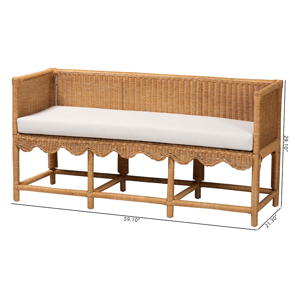 Seranay Bohemian Scallop Light Honey Rattan Accent Bench. Picture 10