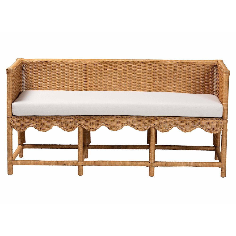 Seranay Bohemian Scallop Light Honey Rattan Accent Bench. Picture 2