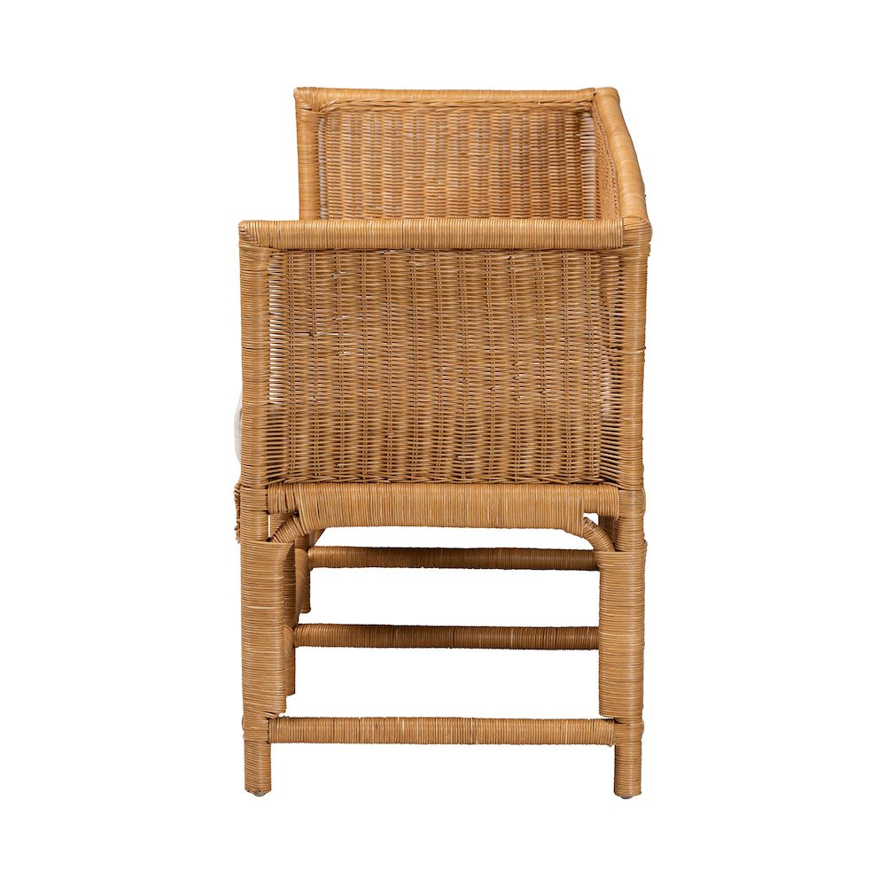 Seranay Bohemian Scallop Light Honey Rattan Accent Bench. Picture 3