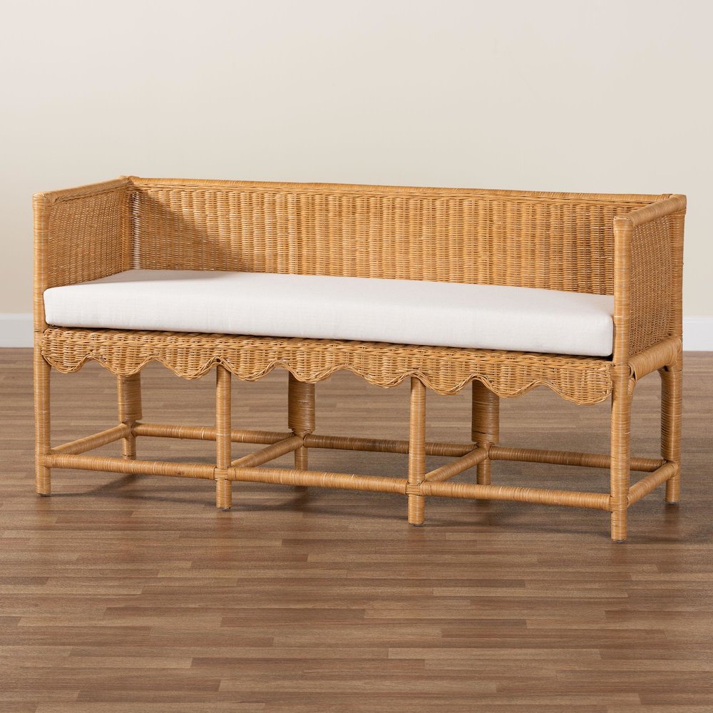 Seranay Bohemian Scallop Light Honey Rattan Accent Bench. Picture 9