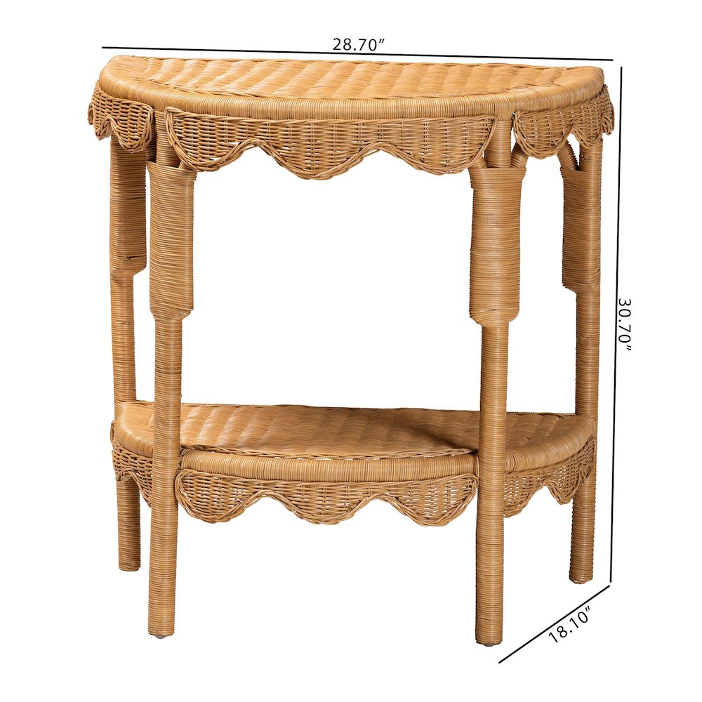 Paisley Bohemian Scallop Light Honey Rattan Console Table. Picture 10