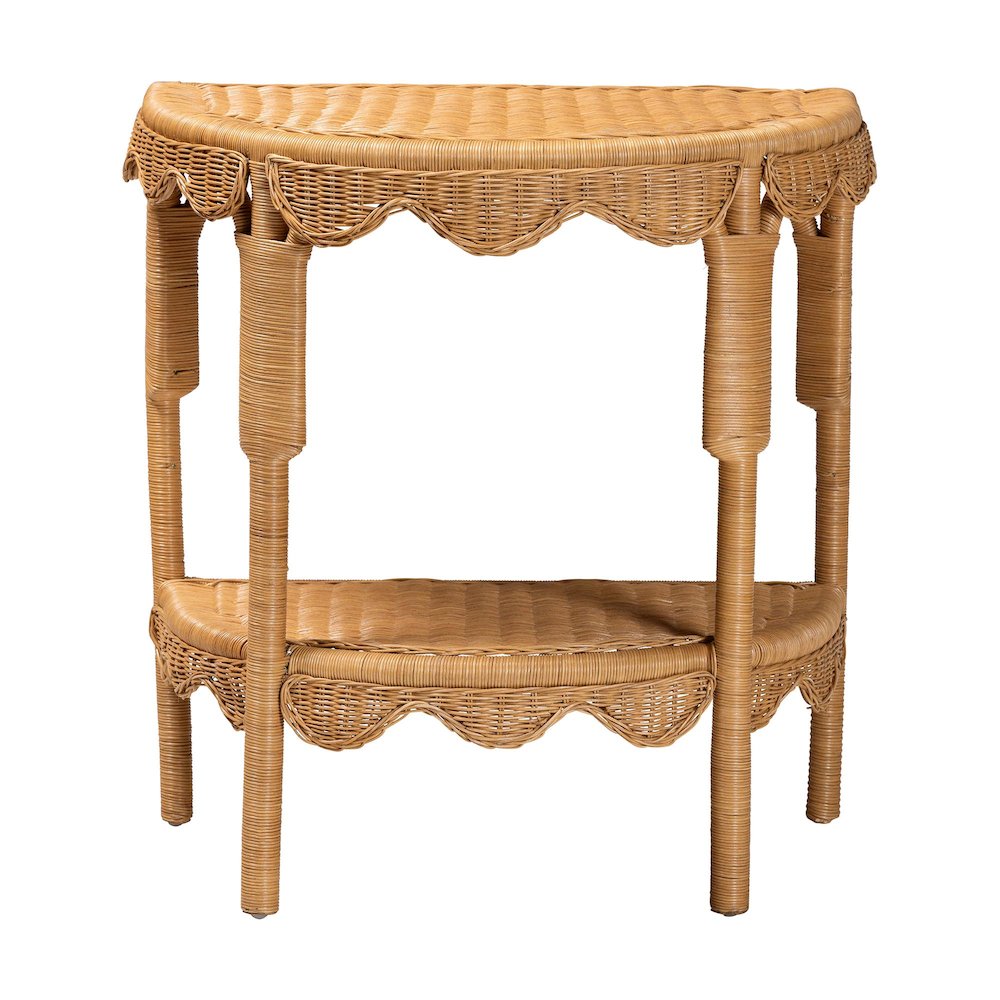 Paisley Bohemian Scallop Light Honey Rattan Console Table. Picture 2