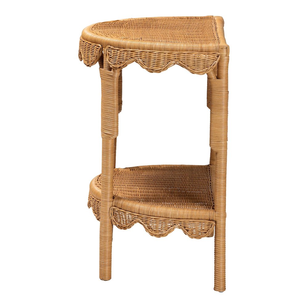 Paisley Bohemian Scallop Light Honey Rattan Console Table. Picture 3