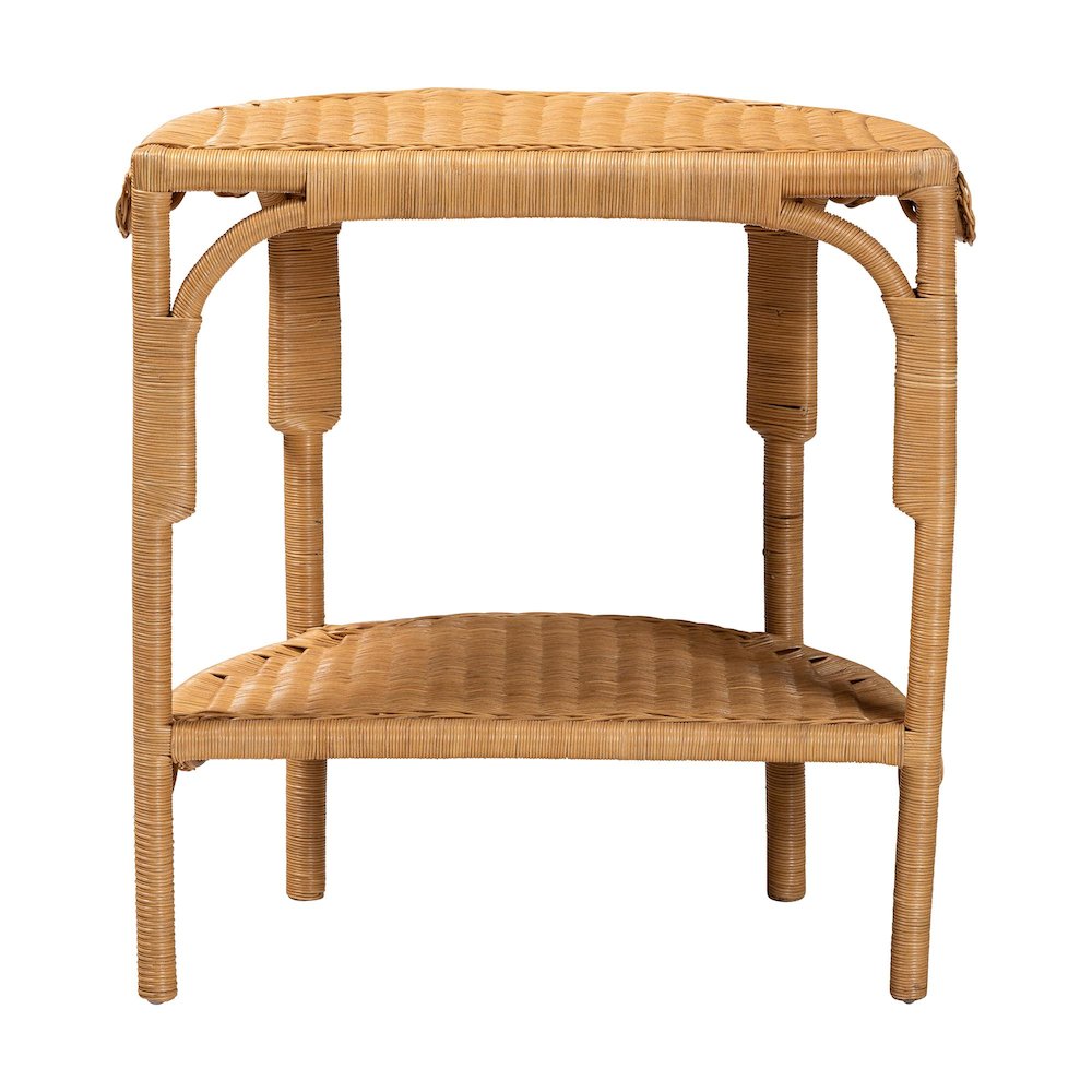 Paisley Bohemian Scallop Light Honey Rattan Console Table. Picture 4