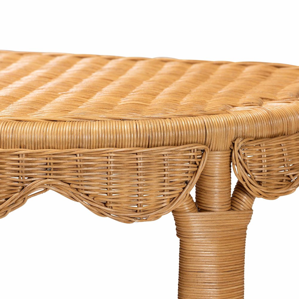 Paisley Bohemian Scallop Light Honey Rattan Console Table. Picture 5