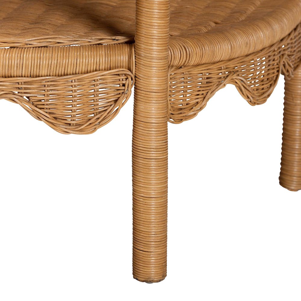Paisley Bohemian Scallop Light Honey Rattan Console Table. Picture 6