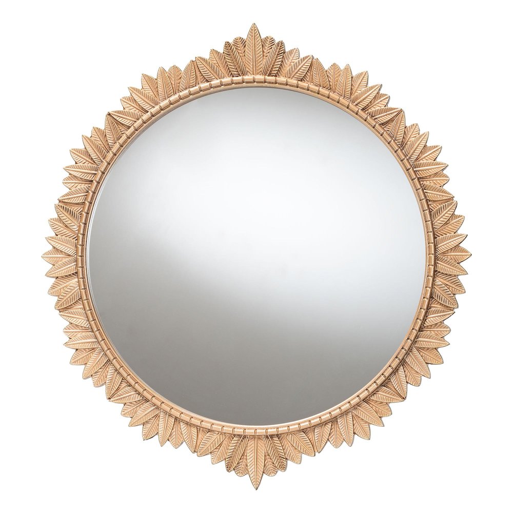 Baxton Studio Caitlin Antique Gold Finished Wood Round Accent Wall Mirror. Picture 1