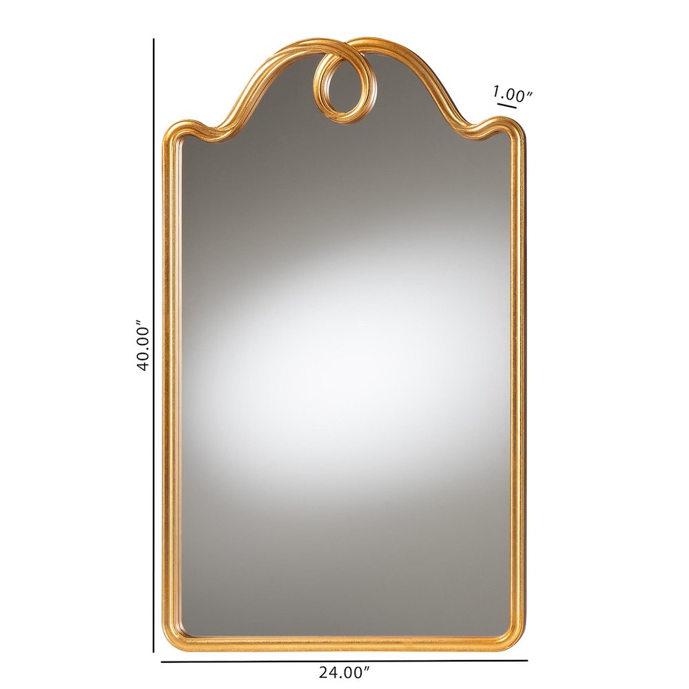 Elian Gold Wall Mirror with Decorative Top – Elegant Rectangular Accent Mirror for Entryway, Living Room, or Bedroom. Picture 2