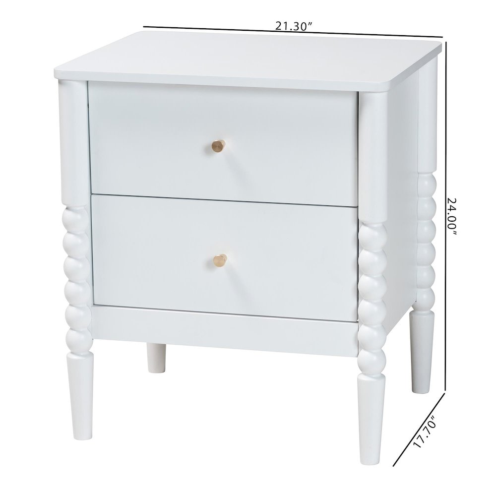 Lucera Mid-Century White 2-Drawer Bobbin Nightstand. Picture 10