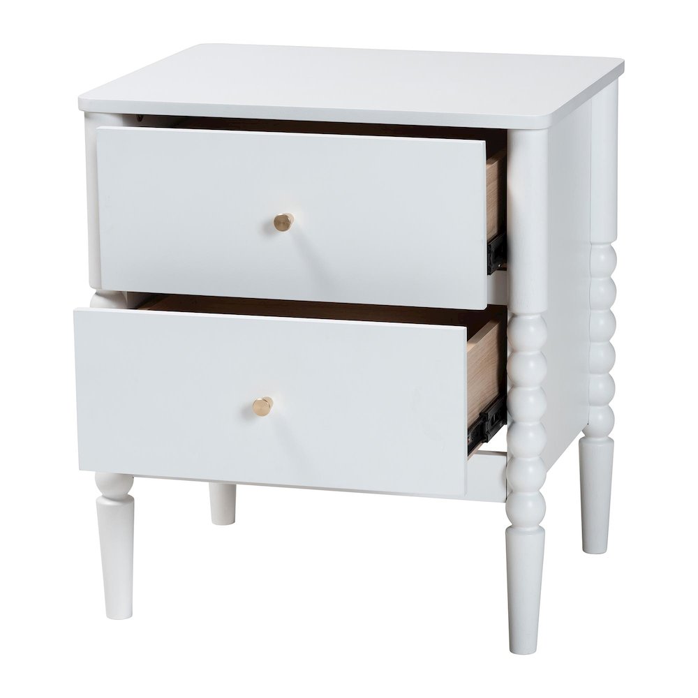 Lucera Mid-Century White 2-Drawer Bobbin Nightstand. Picture 2