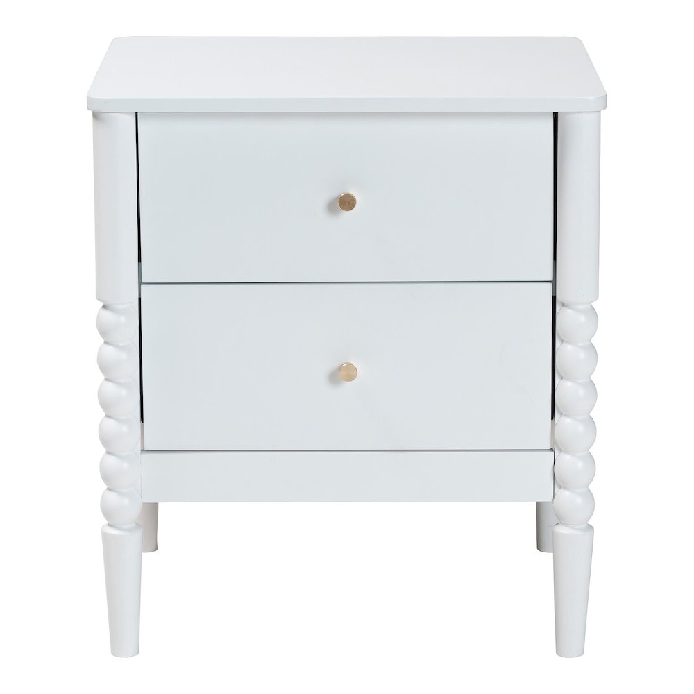 Lucera Mid-Century White 2-Drawer Bobbin Nightstand. Picture 3