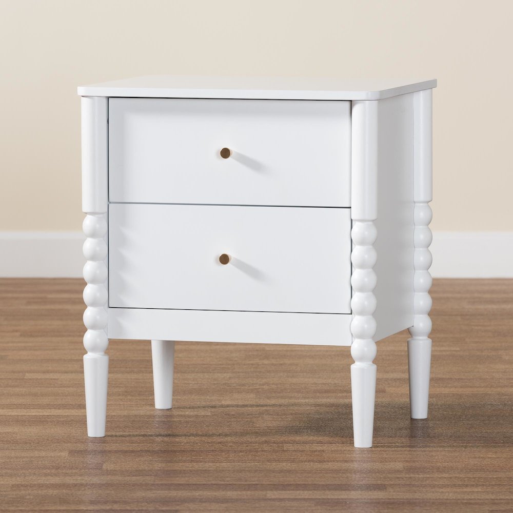 Lucera Mid-Century White 2-Drawer Bobbin Nightstand. Picture 9