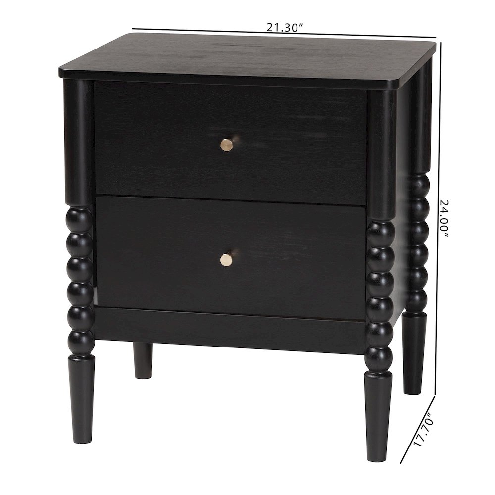 Lucera Mid-Century Black 2-Drawer Bobbin Nightstand. Picture 10