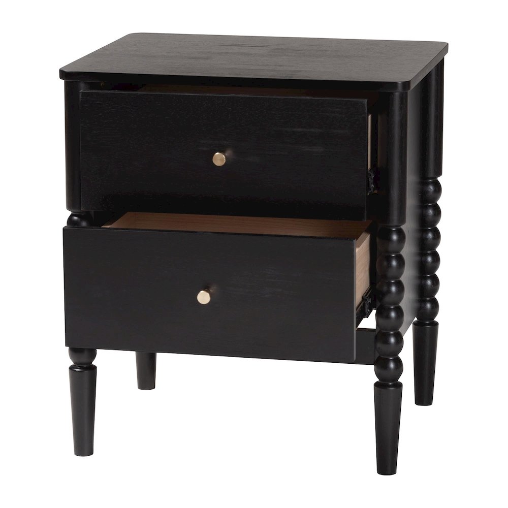 Lucera Mid-Century Black 2-Drawer Bobbin Nightstand. Picture 2